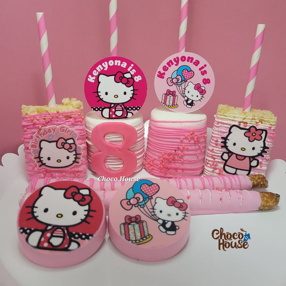 Hello Kitty inspired theme, chocolate trears for special Birthday party. 48 pieces.