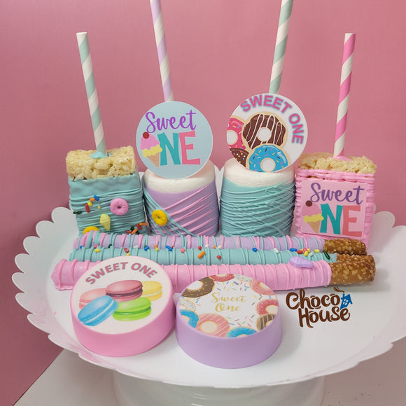 Sweey ONE  party favor. First Birthday. Donuts and sweets decoration.48 pieces.