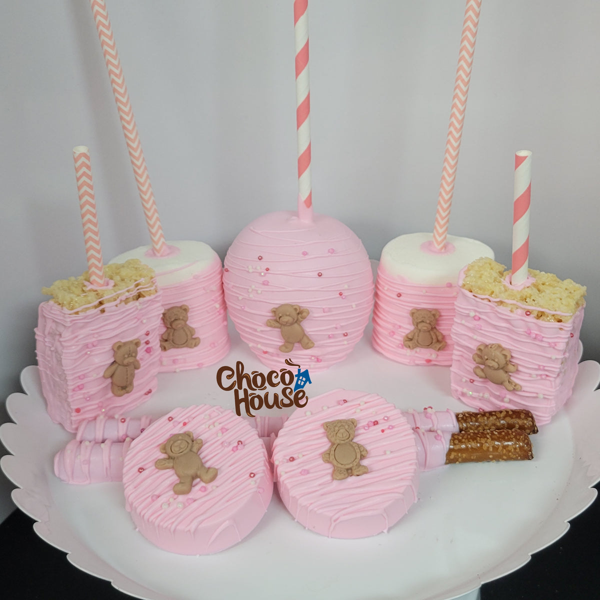 Teddy bear themed treats bundle. Pink color. Baby Shower. Baby