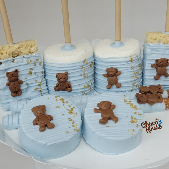 Teddy bear Baby Shower themed treats bundle . Baby boy . Light blue. 48 pieces