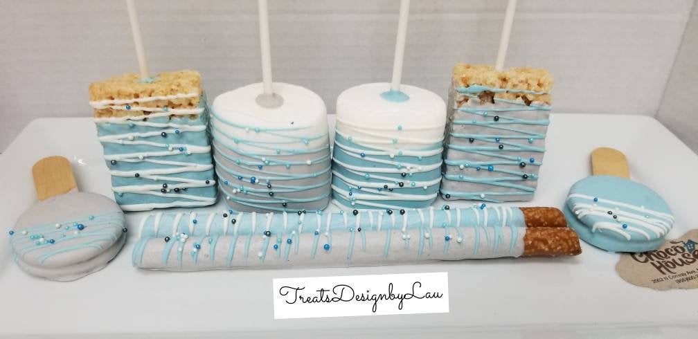 48p Baby shower boy treats bundle candy table. Light blue // white dri –  Choco House By Laura