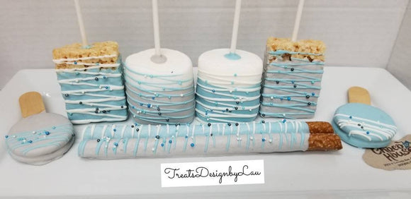 48ct Baby shower boy treats bundle candy table. Light blue/gray, Elephant color themed.