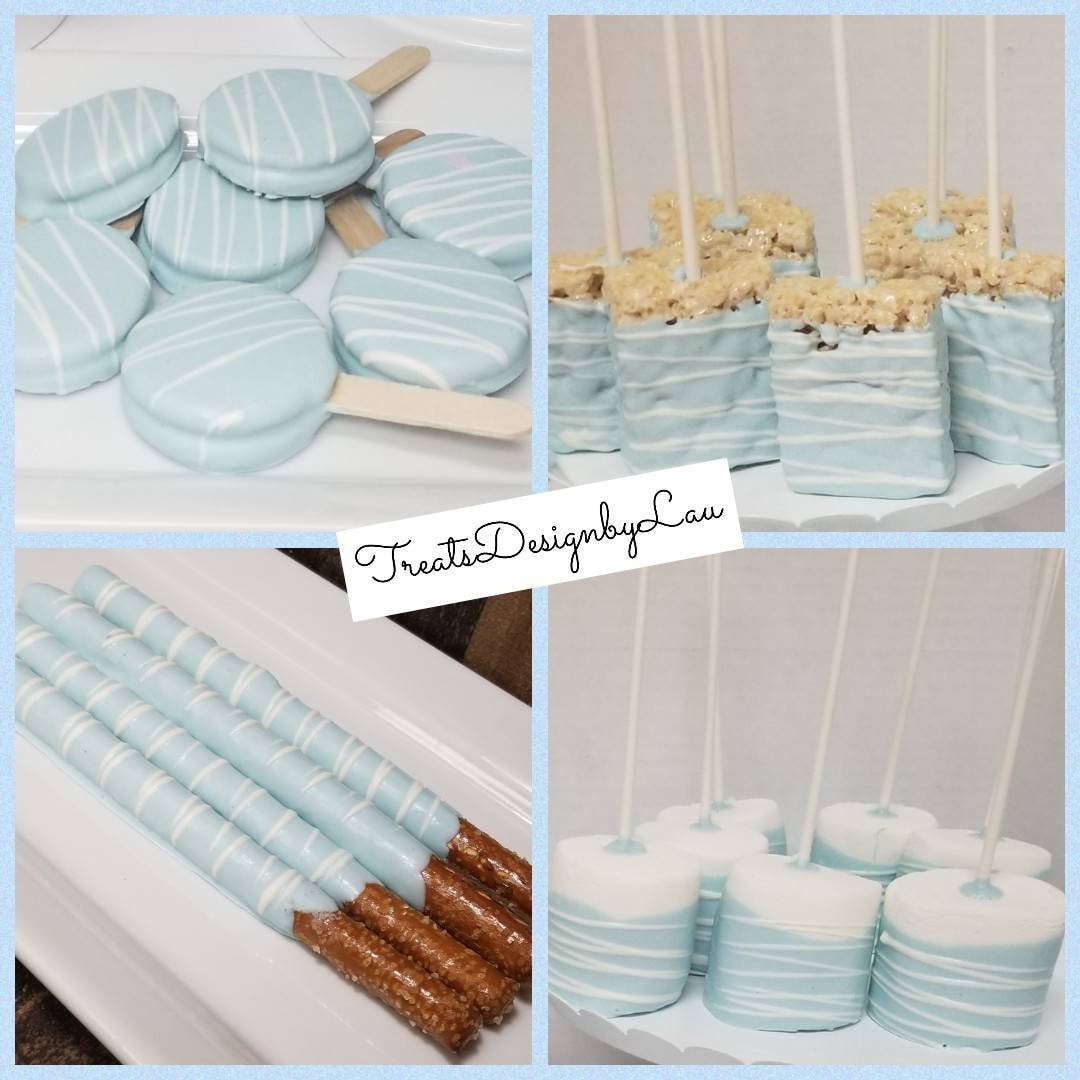 48p Baby shower boy treats bundle candy table. Light blue // white dri –  Choco House By Laura