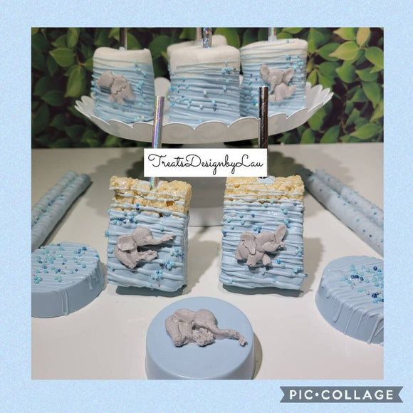 48 ct Baby elephant themed Baby Shower for boy/ treats bundle for candy table. light blue color
