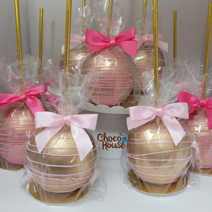 Gold candy apple / pink drizzle . Chocolate candy apple  10 pieces