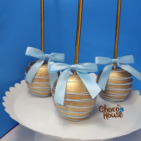 Gold candy apple / baby blue drizzle . Chocolate candy apple  10 pieces