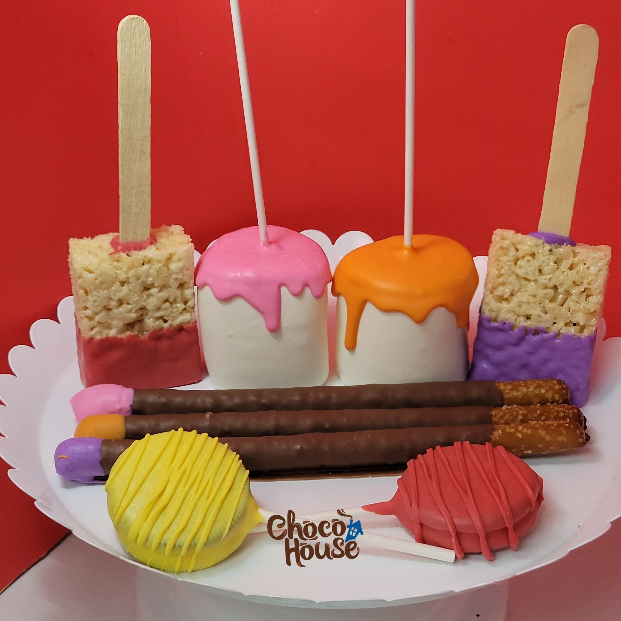 Art themed Birthday party Paint colors Party favors. Paint brush pretz –  Choco House By Laura