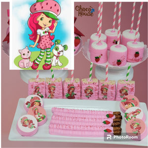 Strawberry Shortcake inspired themed treats bundle chocolate candy. Strawberry themed 48 ct.