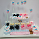 Burnouts and Bows gender reveal treats. Gender reveal desserts. 48 pieces.