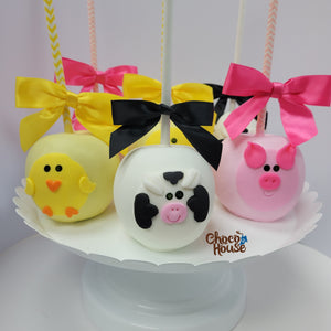 10pc Farm animals chocolate candy apples, candy table. Farm house animals. Cow pig chicken
