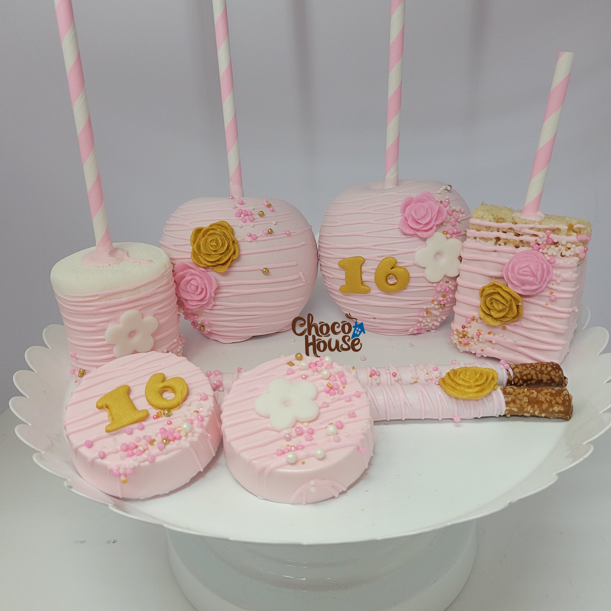 30 pc Baby Shower Baby girl treats bundle for candy table. pink color and  gold