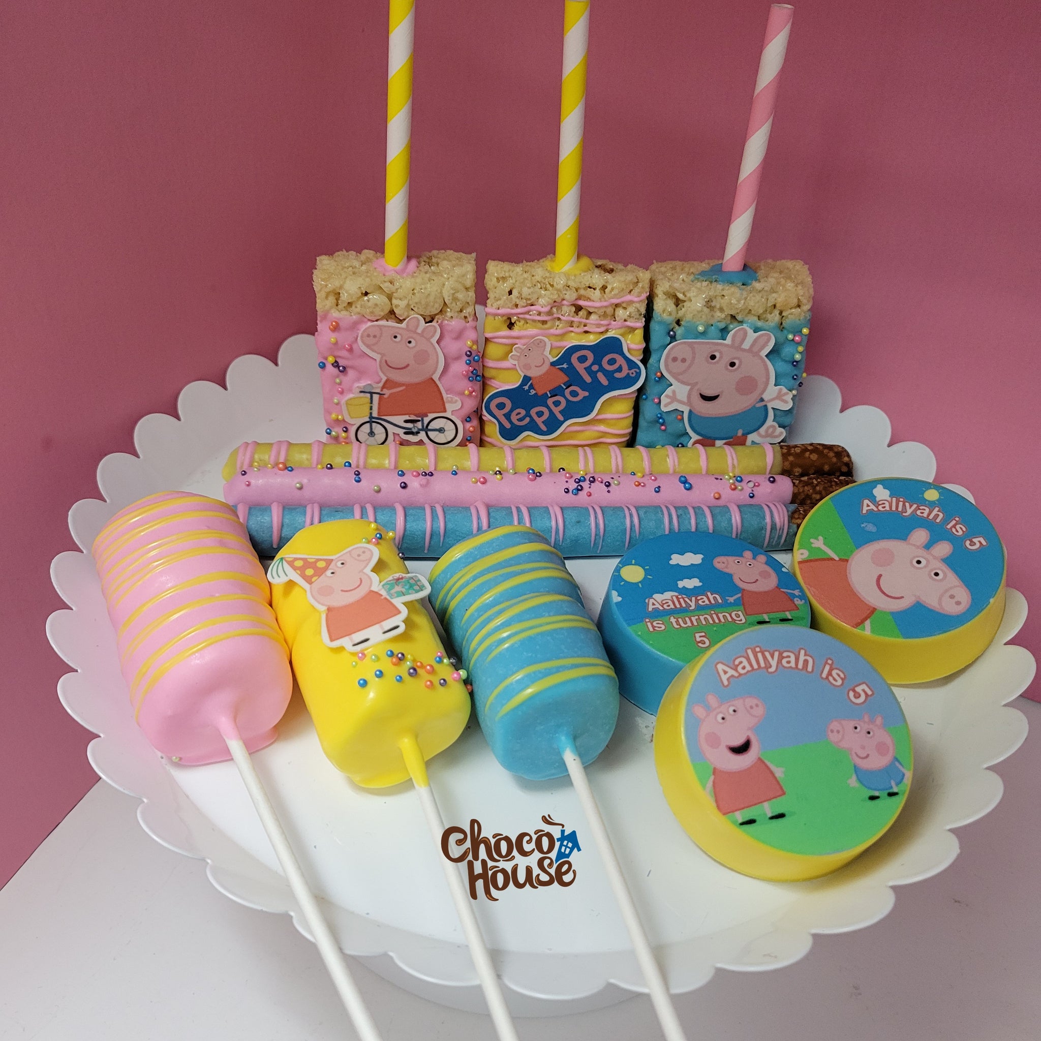 Peppa pig inspired theme party favors . Chocolate treats. 48 pc