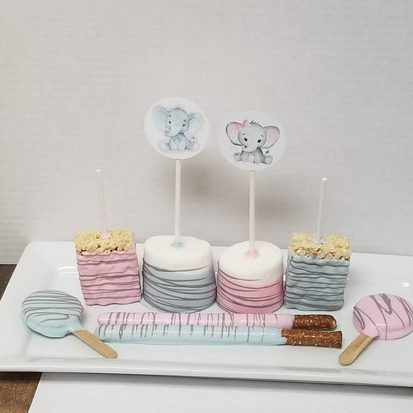 48ct Baby Elephant gender reveal treats bundle candy table. Boy or Girl