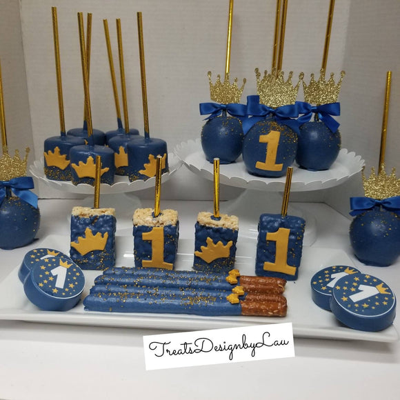 Royal Prince First Birthday themed treats / Party favors/ gold crown.  30 pieces