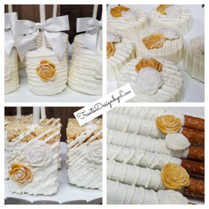 48 pc White/ Gold Bundle for candy table. Wedding   Anniversary  Birthday