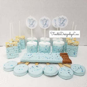 48ct Baby Elephant themed Baby Shower treats bundle candy table. Baby blue color. Elephant  topper. Baby boy