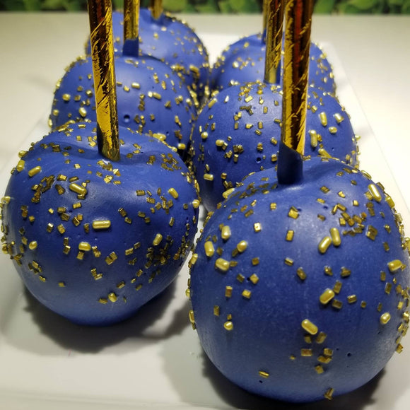 Chocolate candy apples/ Blue and gold colors/ Baby Shower/Birthday/ royal party.  10 apples