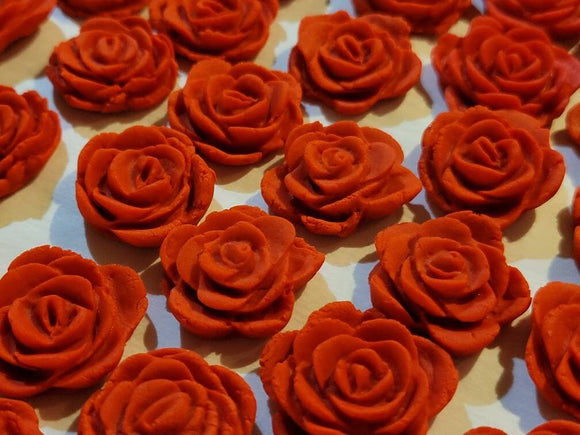 Edible Red roses Flowers for cupcake or treats toppers / Red fondant
