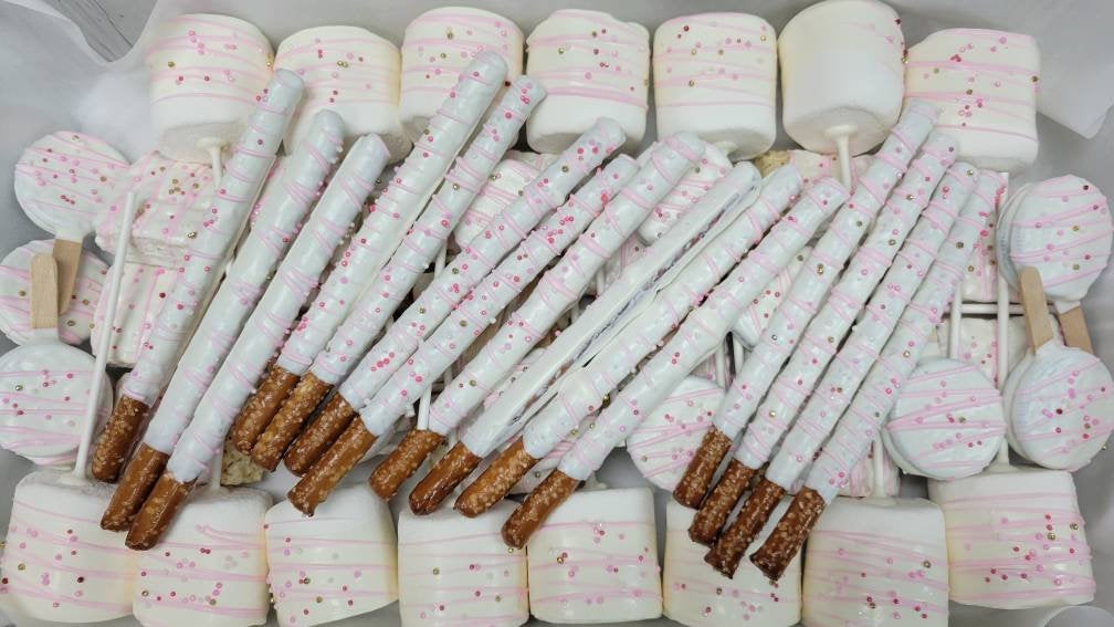 48p Baby shower/ Birthday treats bundle candy table. White/ Pink 2024 / sprinkles